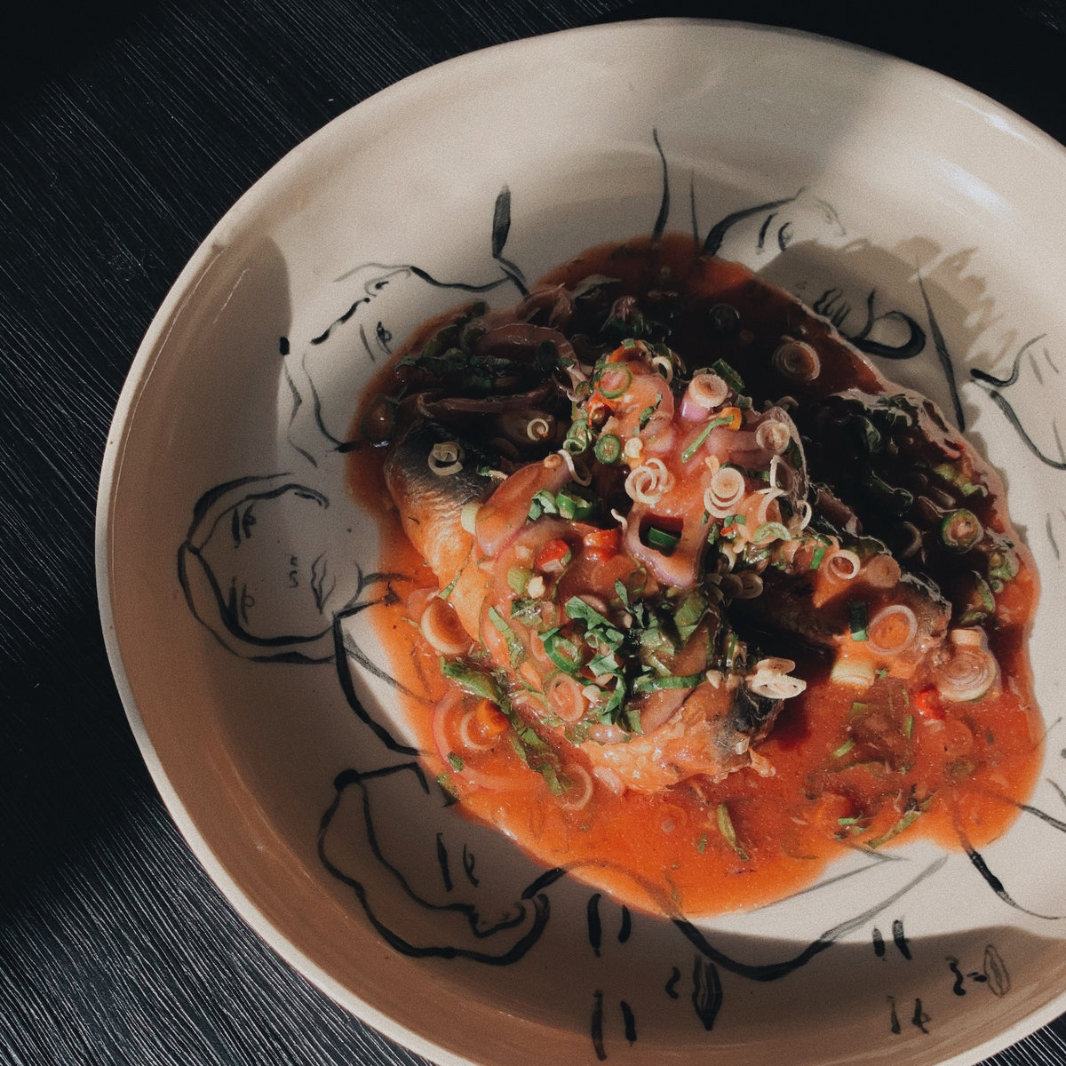 Tinned Mackerel in Tomato Sauce with Spicy Herby Thai Dressing (ยำปลาก