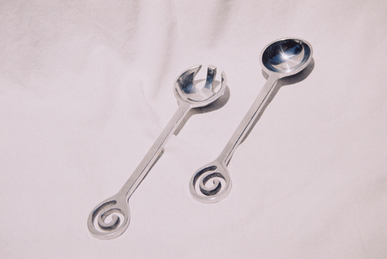 pewter salad serving set