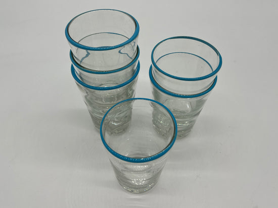 blue rimmed juice glasses