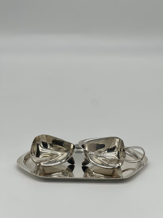 silver plated sugar bowl and creamer