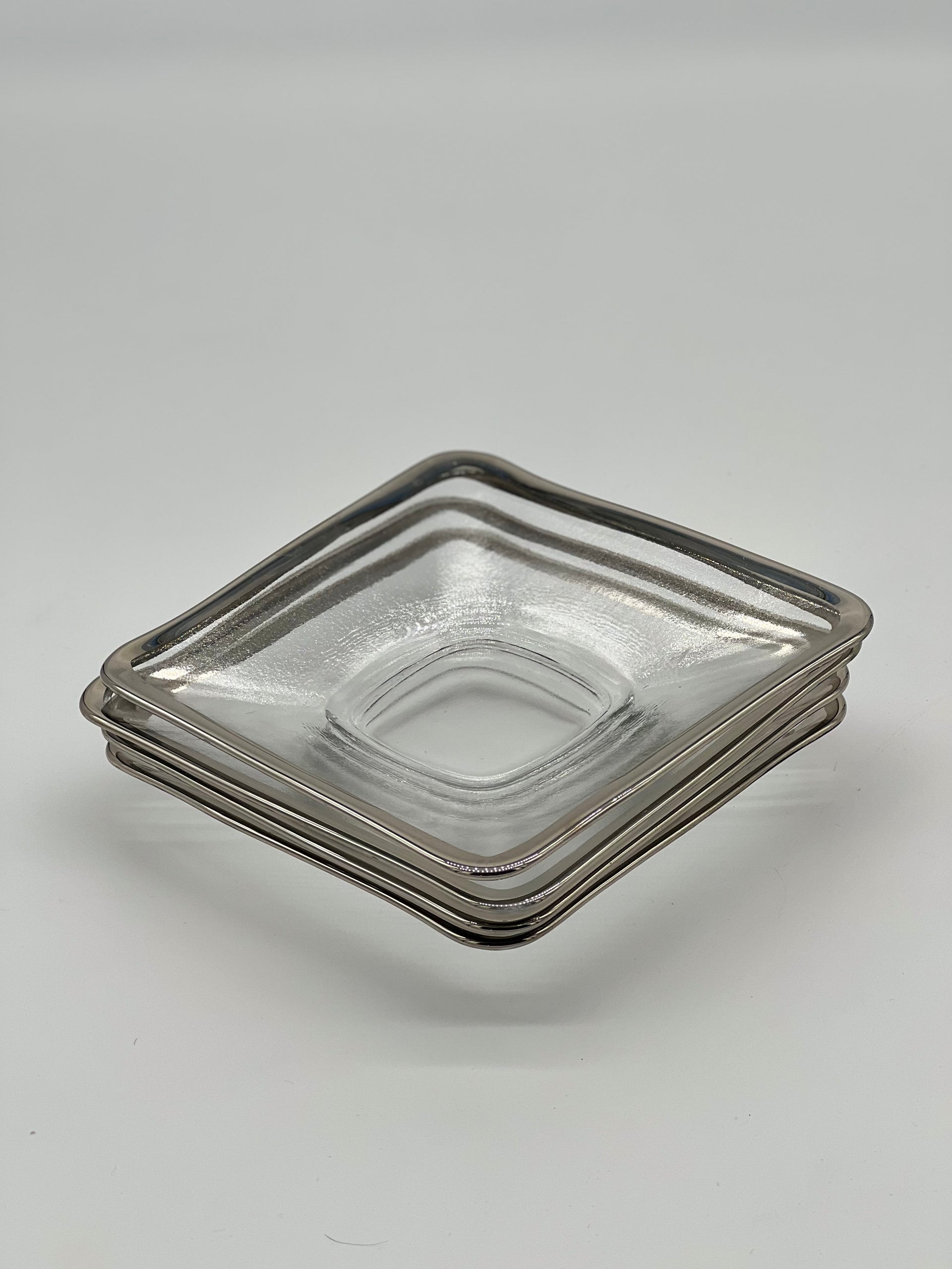 silver rimmed square dessert plate