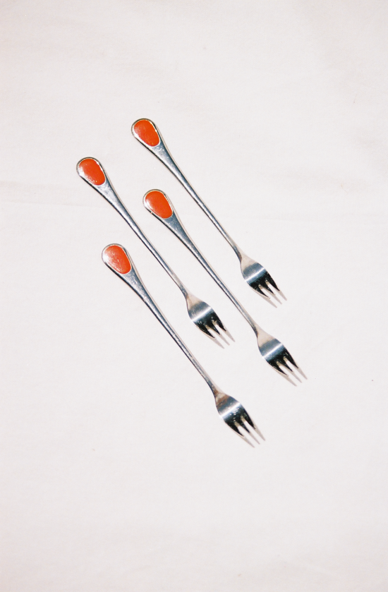 red inlay cocktail forks