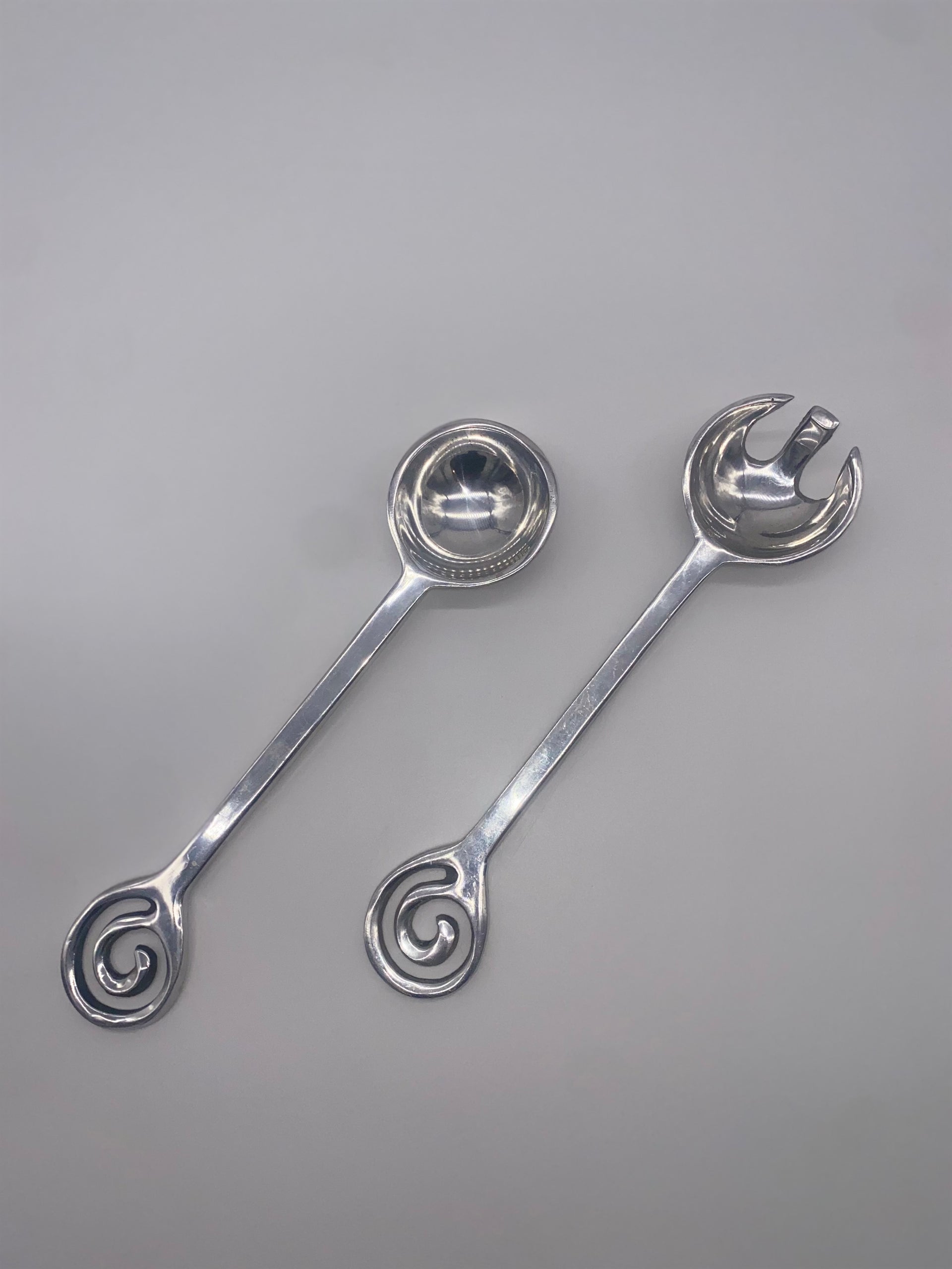 pewter salad serving set